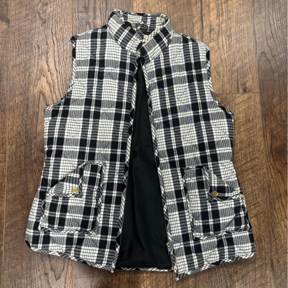 Black and white plaid vest